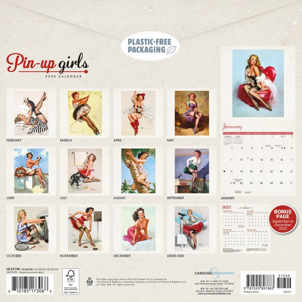 Pin Ups 2026 Wall Calendar, 12.01'' X 12.01'', 16-Month Calendar with Stapled Binding