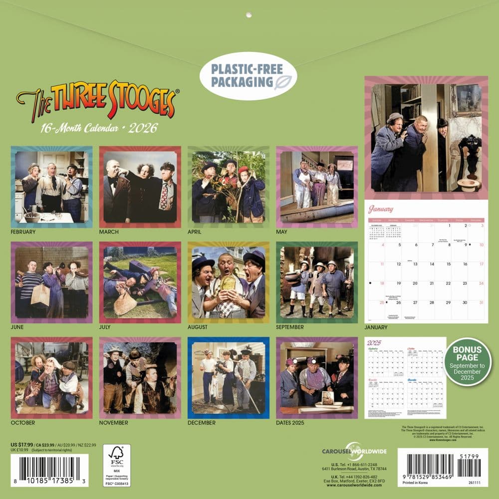 Three Stooges 2026 Wall Calendar First Alternate Image