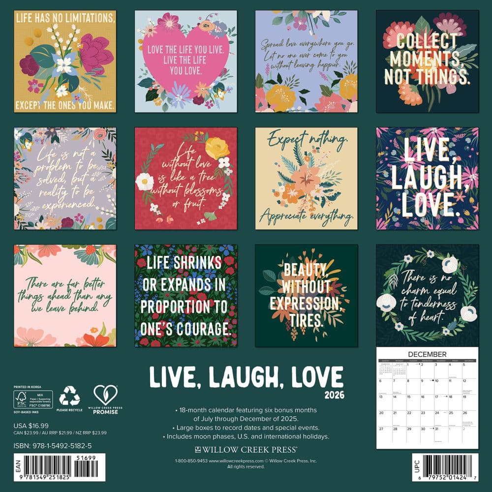 Live Laugh Love 2026 Wall Calendar First Alternate Image