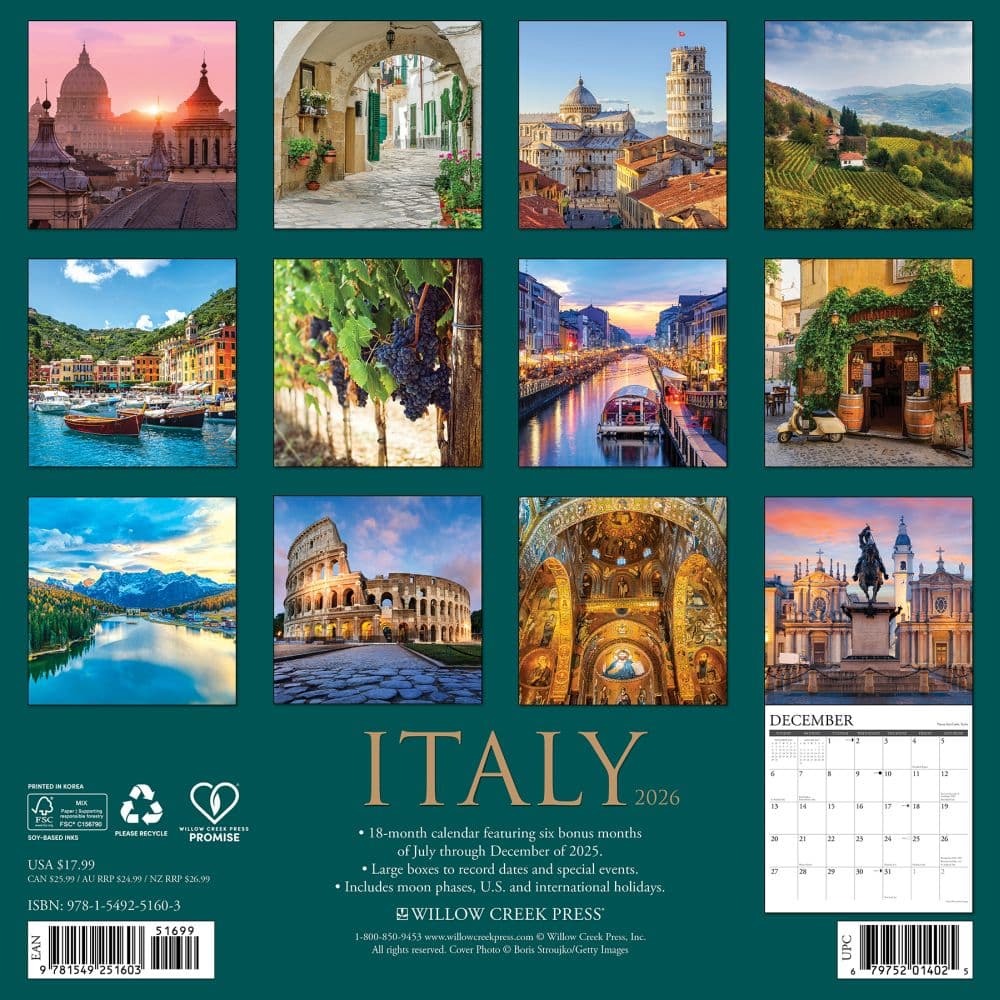 Italy 2026 Wall Calendar First Alternate Image