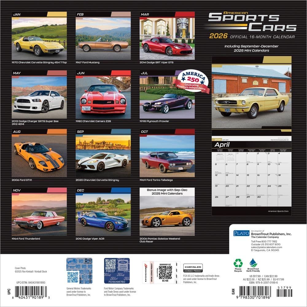American Sports Cars 2026 Wall Calendar - Calendars.com