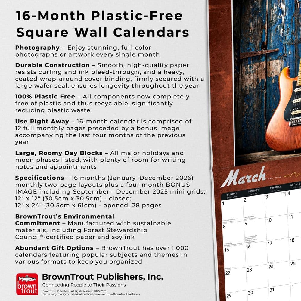 Electric Guitars 2026 Wall Calendar - Calendars.com