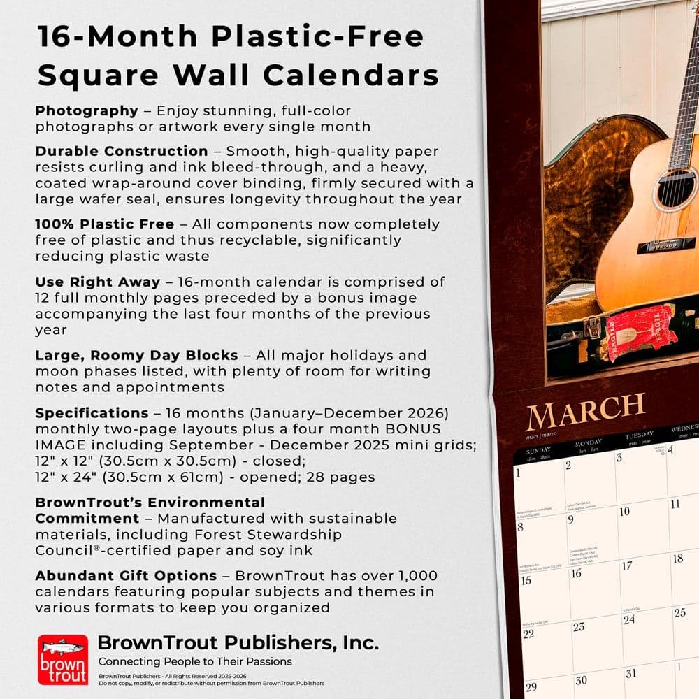 Vintage Guitars 2026 Wall Calendar - Calendars.com
