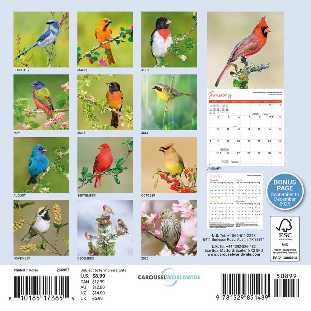 Songbirds 2026 Mini Wall Calendar First Alternate Image