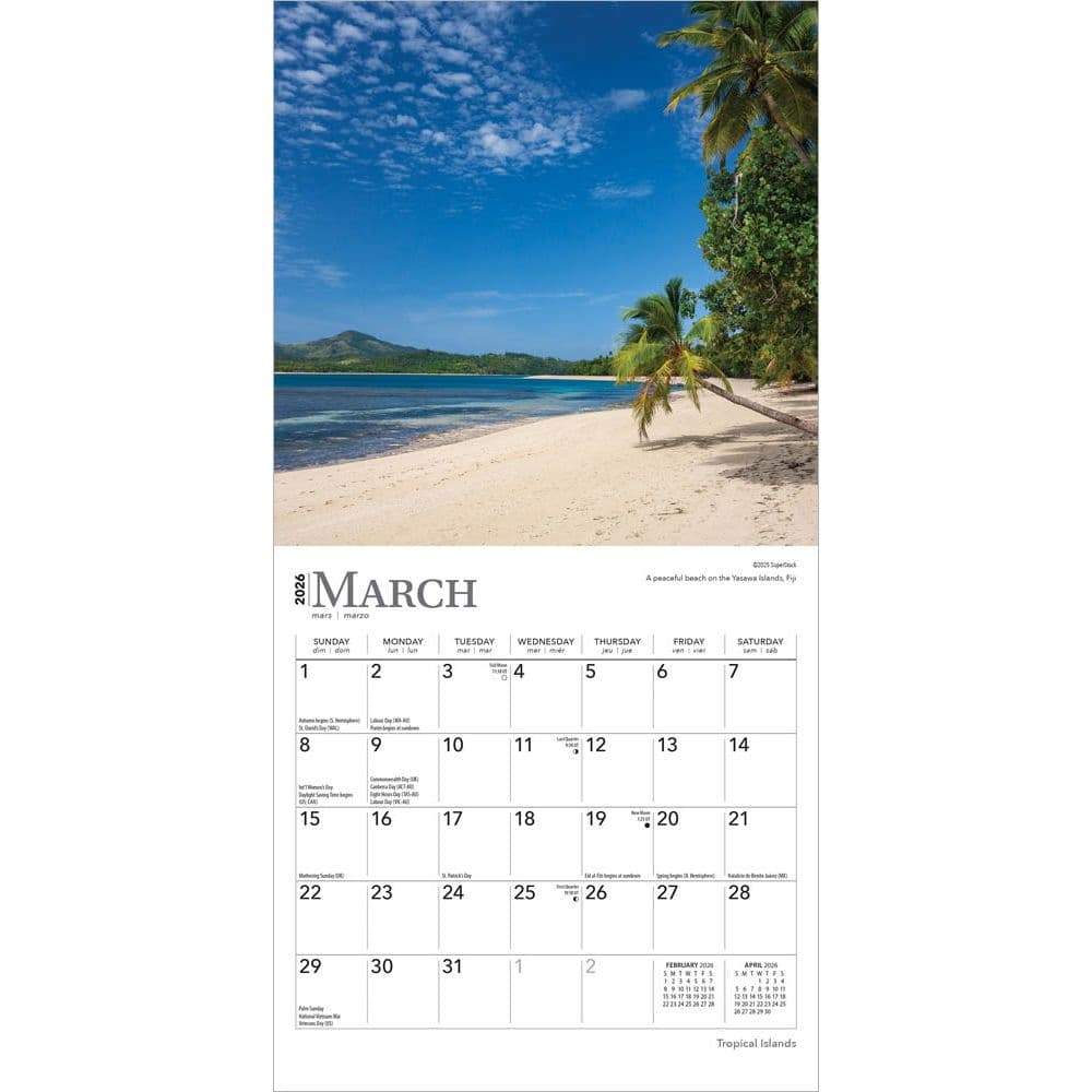 Tropical Islands 2026 Mini Wall Calendar, 7'' X 7'', 16-Month Calendar with Stapled Binding