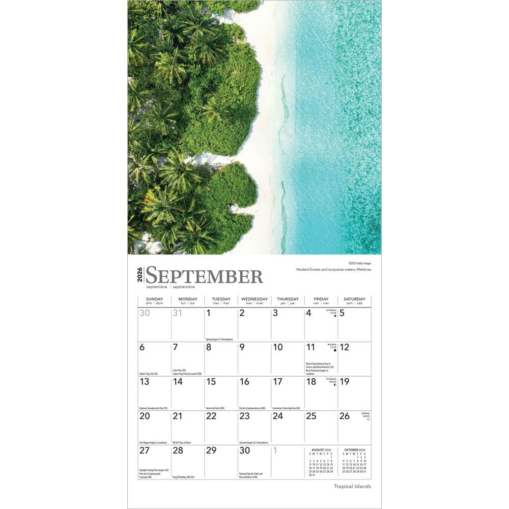 Tropical Islands 2026 Mini Wall Calendar, 7'' X 7'', 16-Month Calendar with Stapled Binding