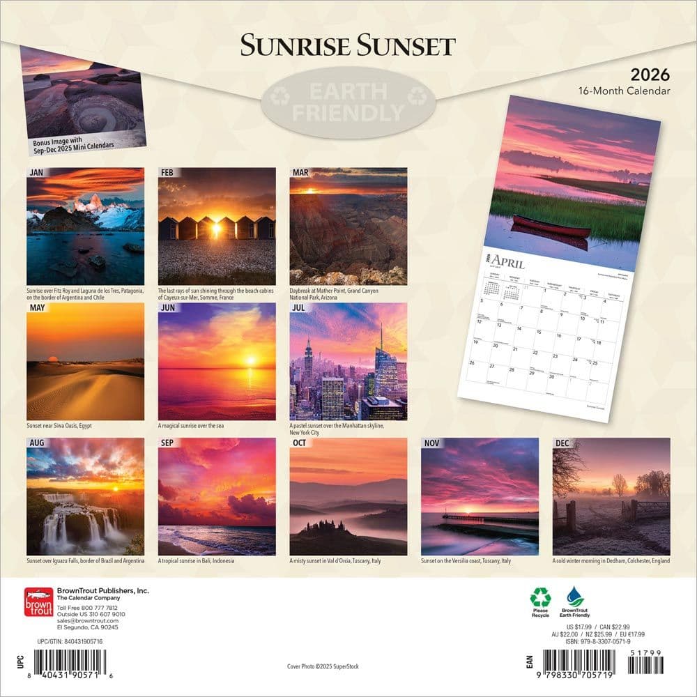 Sunrise Sunset 2026 Wall Calendar  First Alternate Image