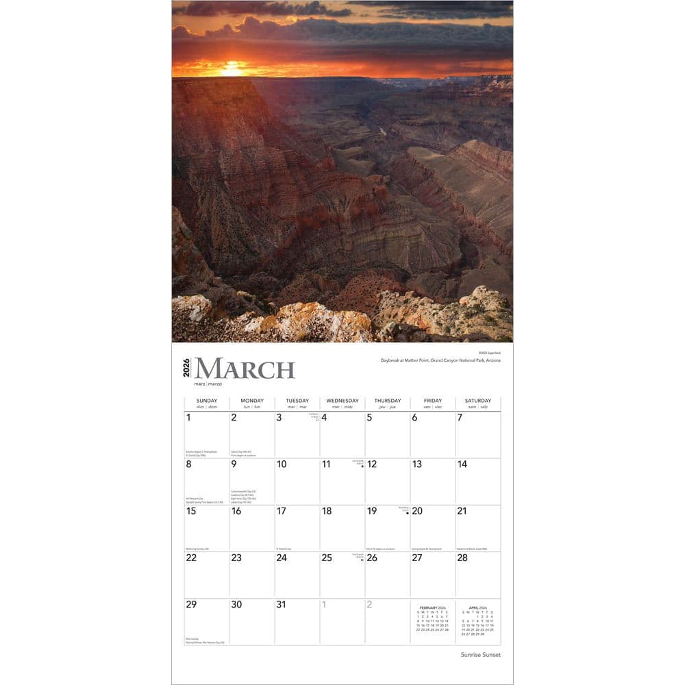 Sunrise Sunset 2026 Wall Calendar  Second Alternate Image