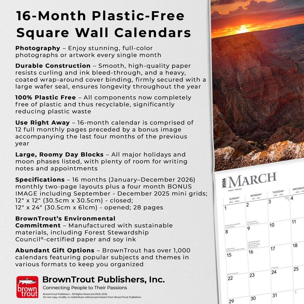 Sunrise Sunset 2026 Wall Calendar  Fifth Alternate Image