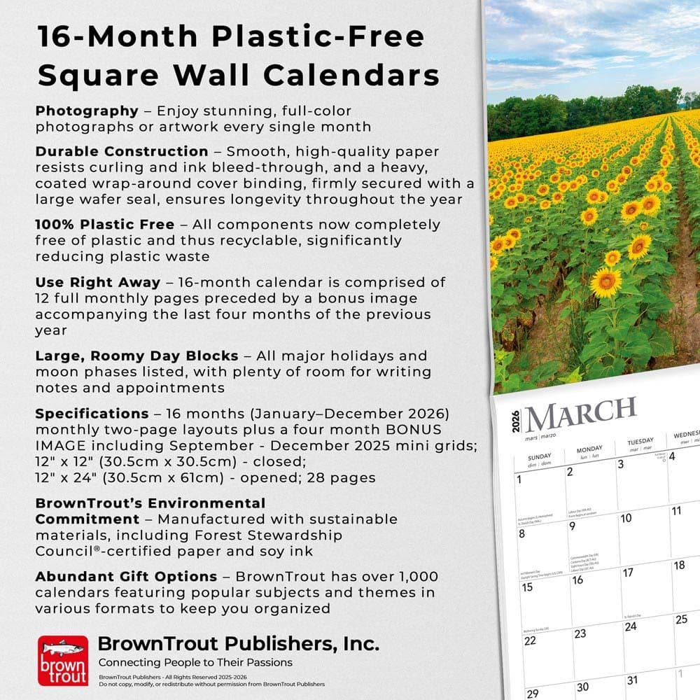 Sunflowers 2026 Wall Calendar Fifth Alternate Image