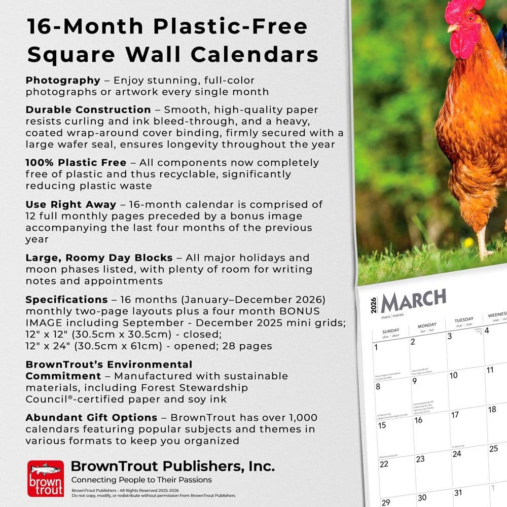 Roosters 2026 Wall Calendar Fifth Alternate Image