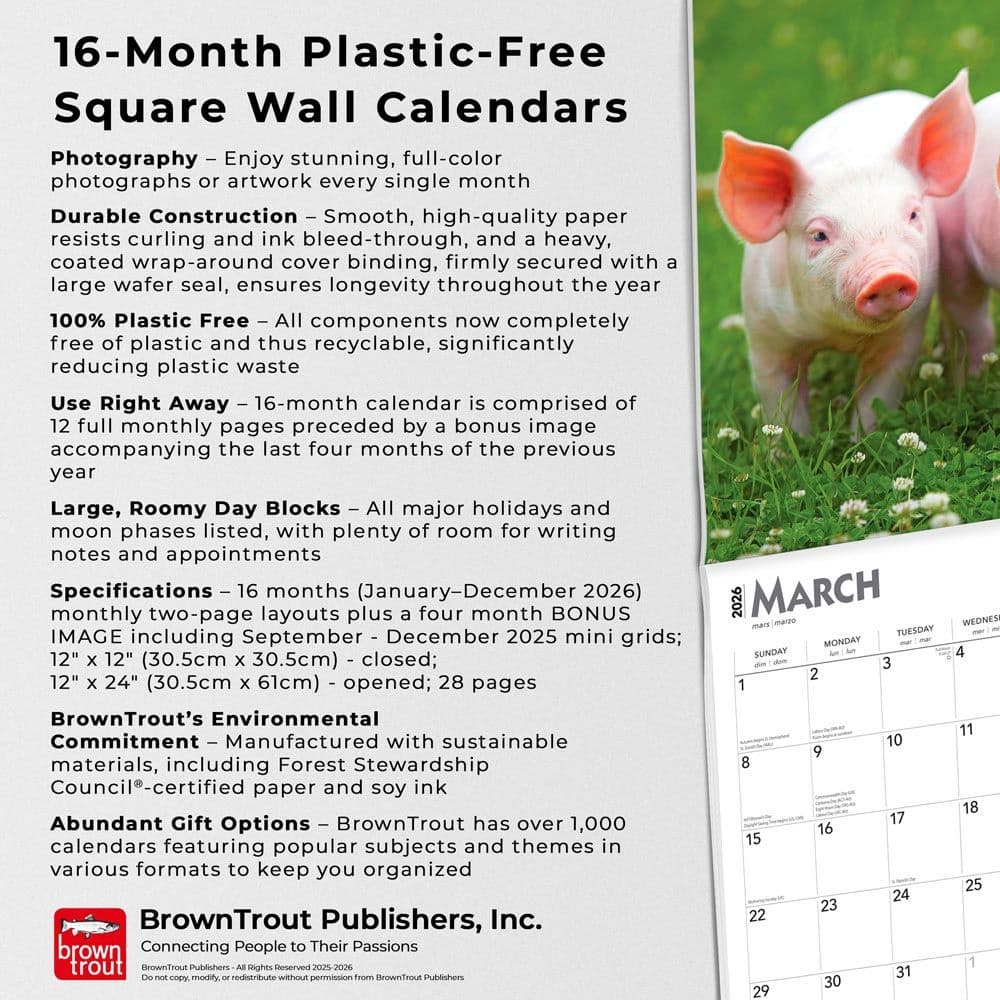 Piglets 2026 Wall Calendar Fifth Alternate Image