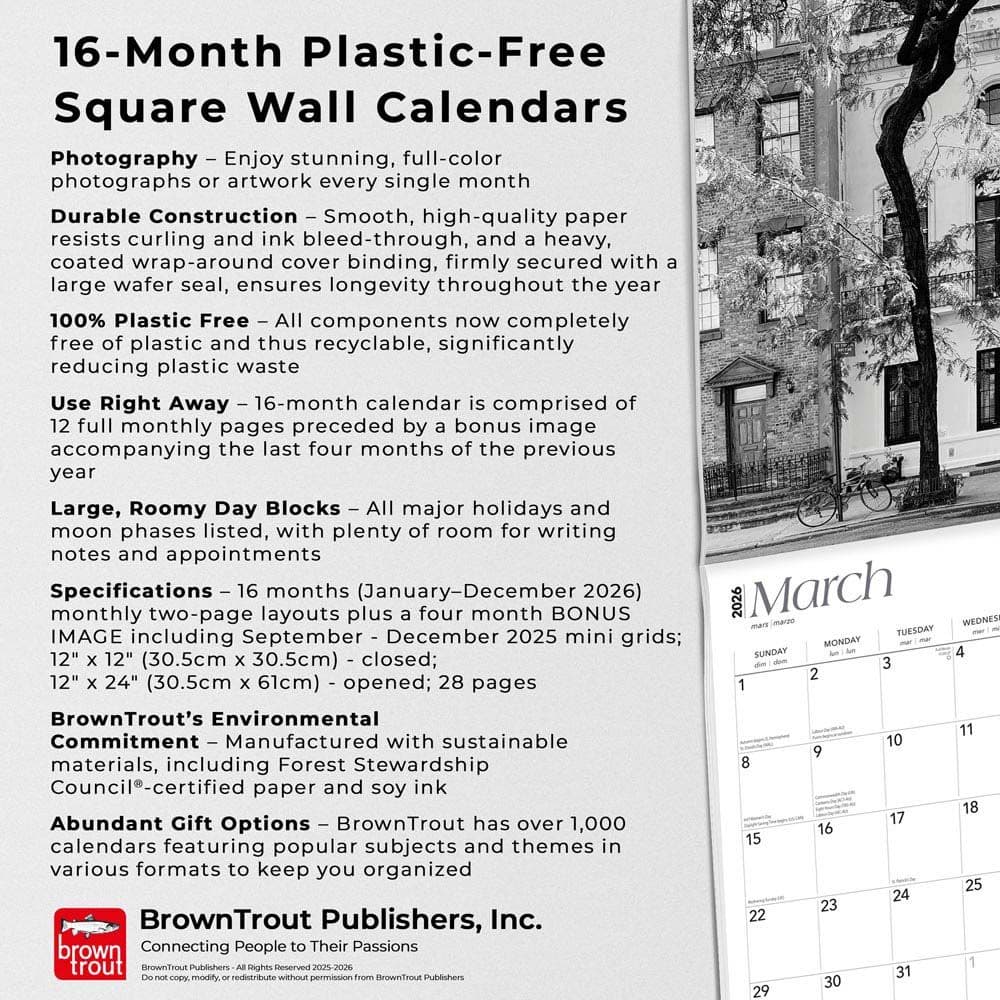 New York City Black and White 2026 Wall Calendar Fifth Alternate Image