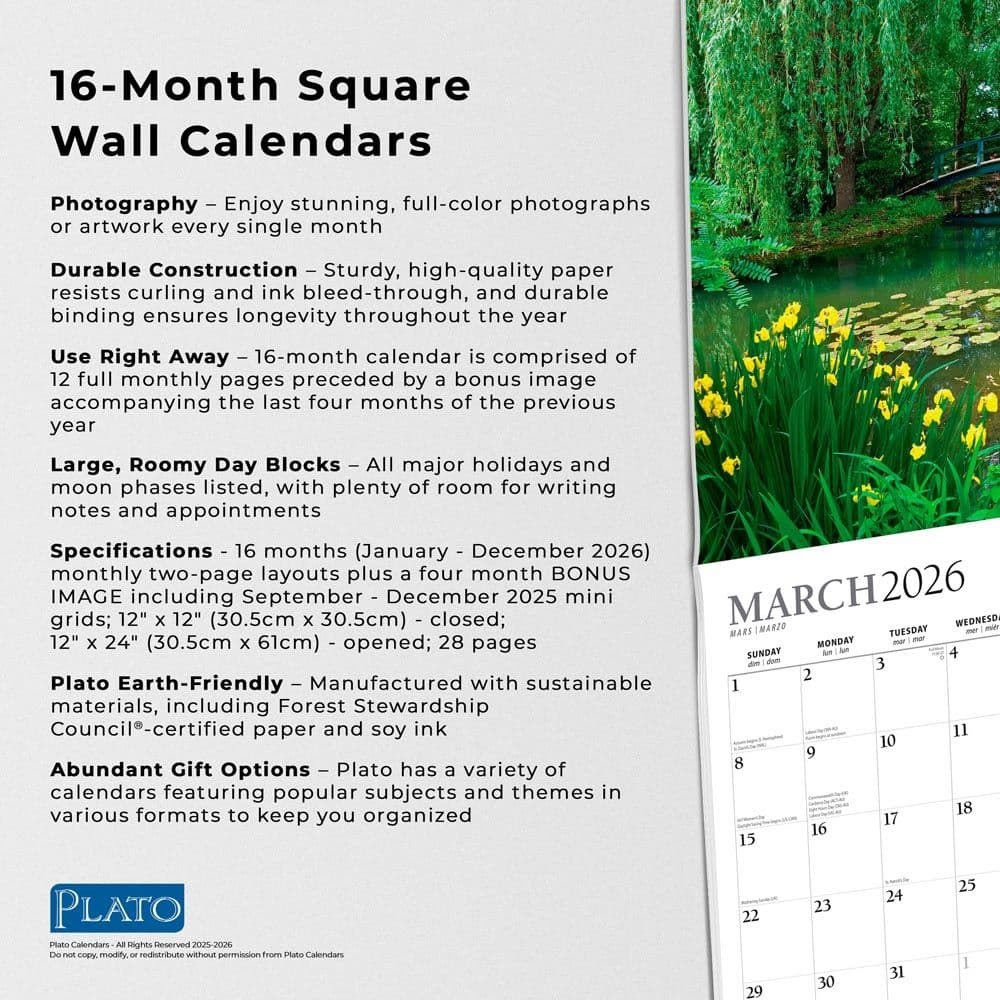 Monets Garden Plato 2026 Wall Calendar Fifth Alternate Image