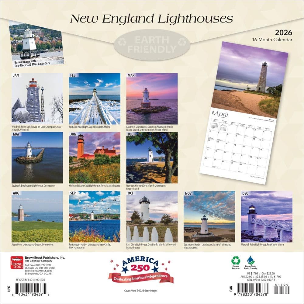New England Lighthouses 2026 Wall Calendar First Alternate Image