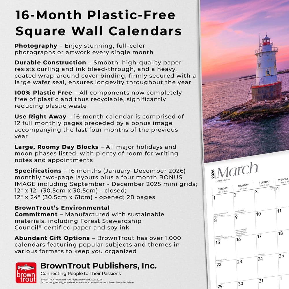 New England Lighthouses 2026 Wall Calendar Fifth Alternate Image