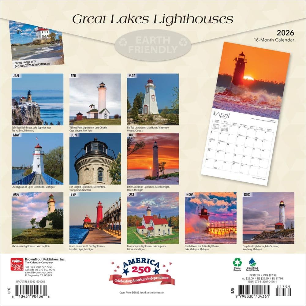 Lighthouses Great Lakes 2026 Wall Calendar First Alternate Image