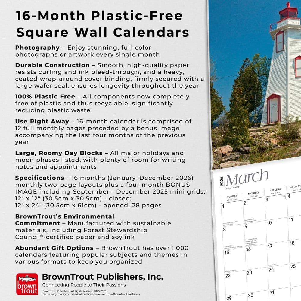 Lighthouses Great Lakes 2026 Wall Calendar Fifth Alternate Image