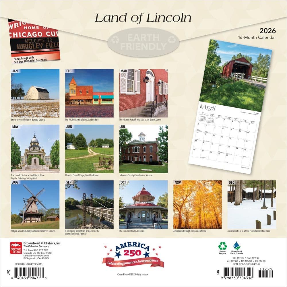 Land of Lincoln Illinois 2026 Wall Calendar First Alternate Image