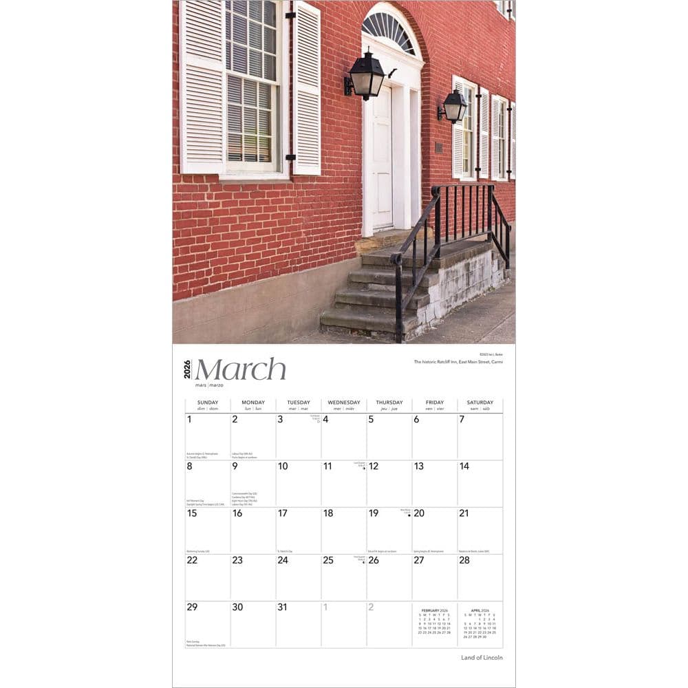 Land of Lincoln Illinois 2026 Wall Calendar Second Alternate Image