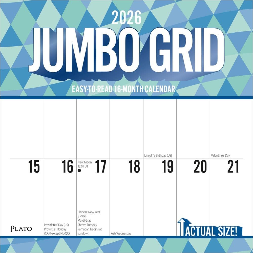 Jumbo Grid Large Print Plato 2026 Wall Calendar Main Product Image