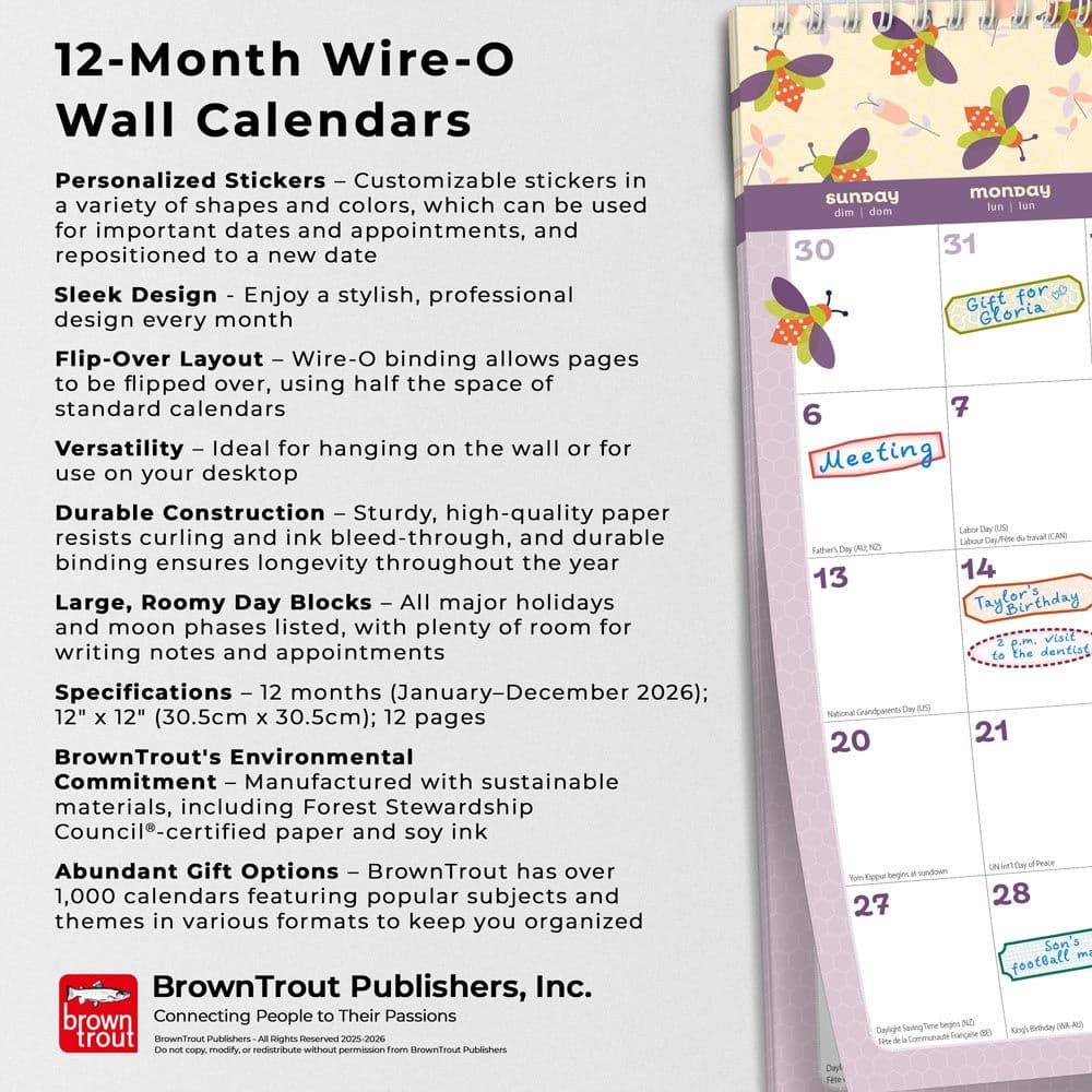 Busy Bees 2026 Wall Calendar Fifth Alternate Image