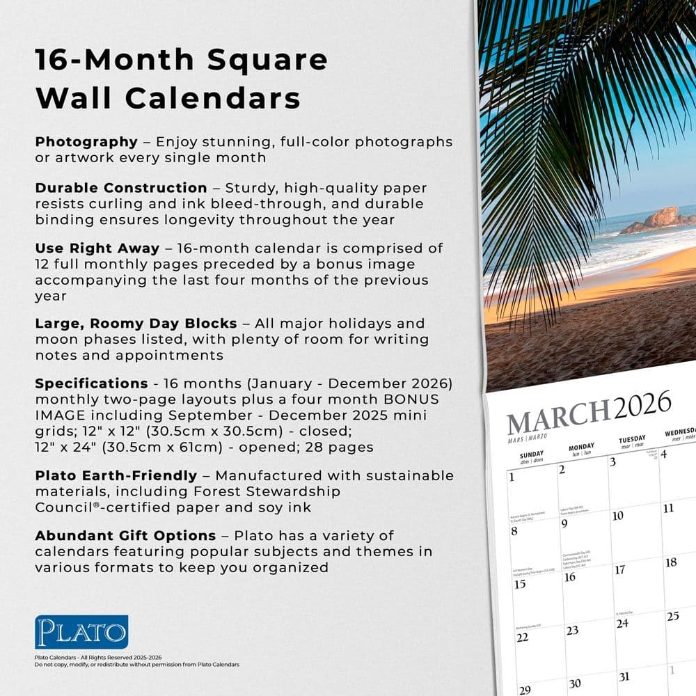 Beaches Plato 2026 Wall Calendar Fifth Alternate Image