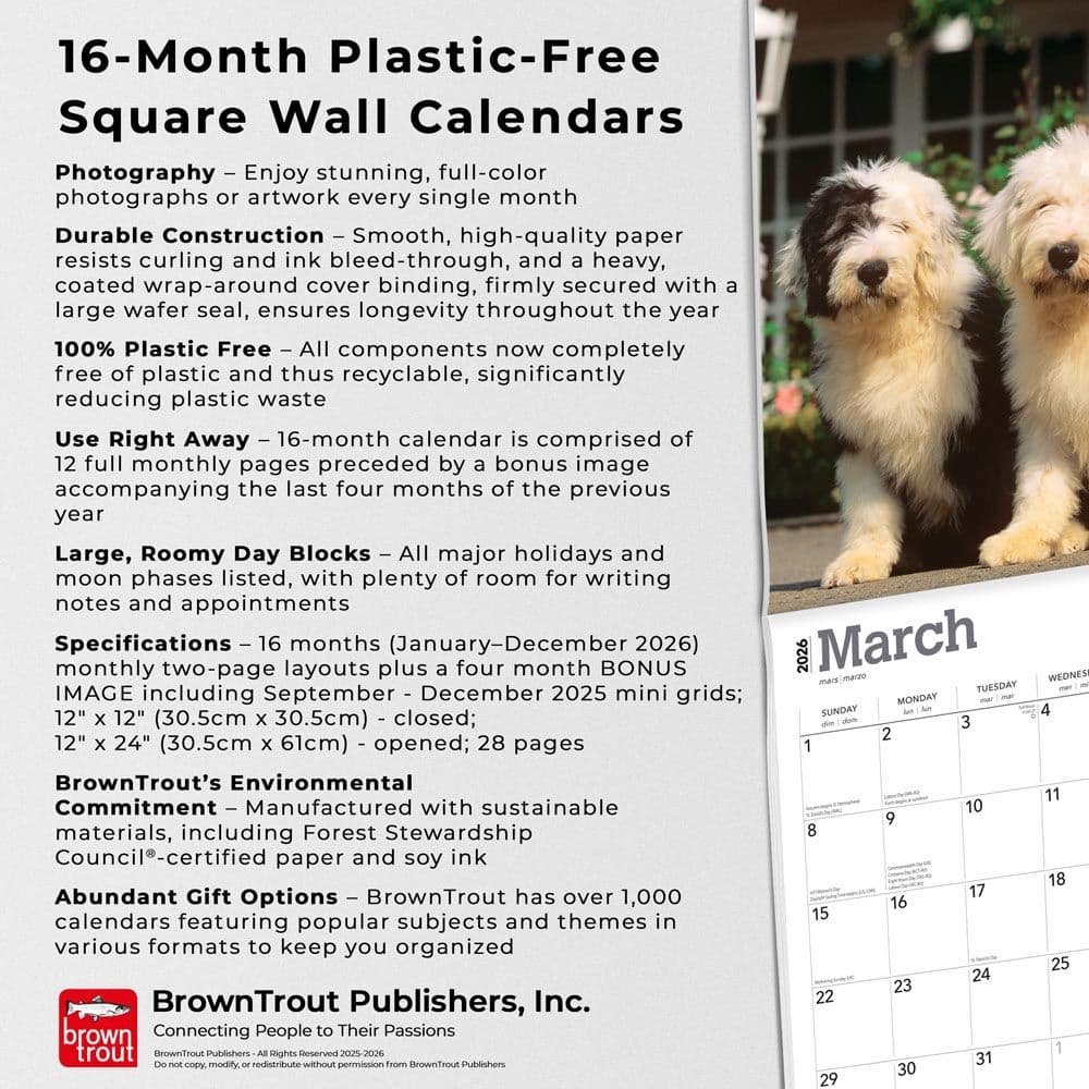 Old English Sheepdogs 2026 Wall Calendar Fifth Alternate Image