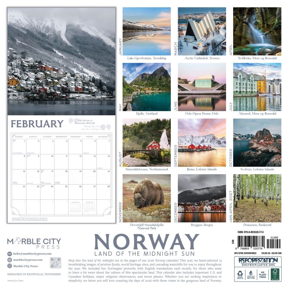 Norway Land of Midnight Sun 2026 Wall Calendar First Alternate Image