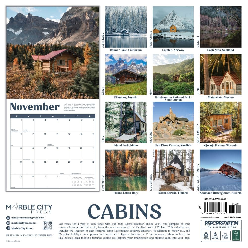 Cabins 2026 Wall CalendarHighland Cows 2026 Wall Calendar  First Alternate Image