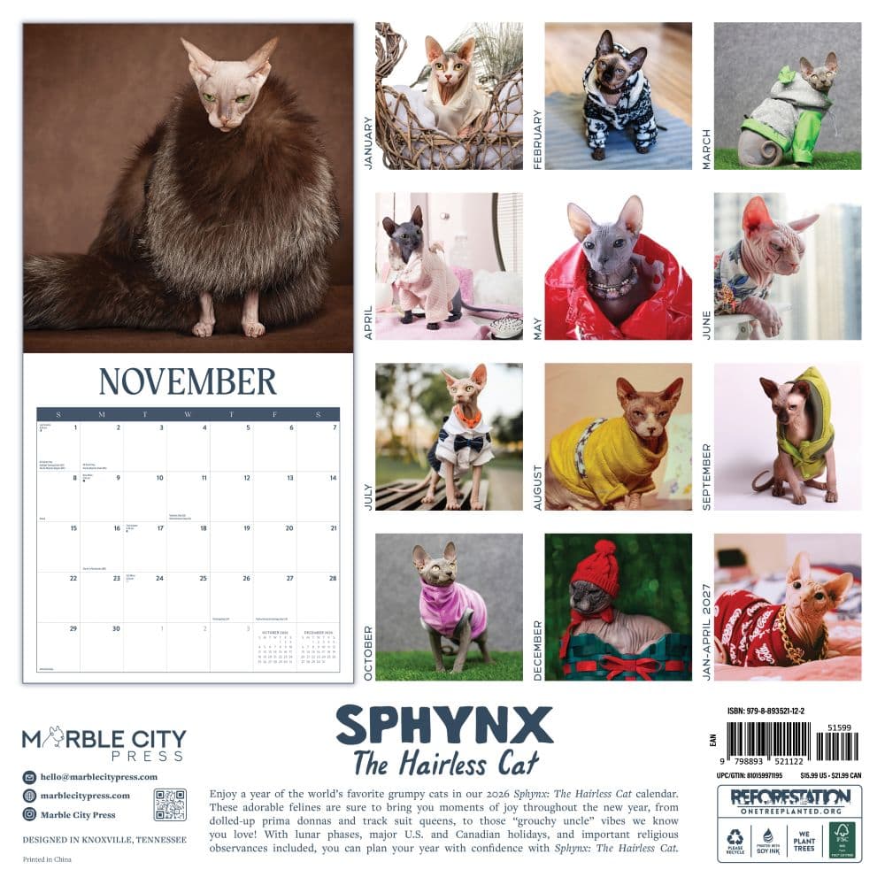 Sphynx Cats 2026 Wall Calendar First Alternate Image