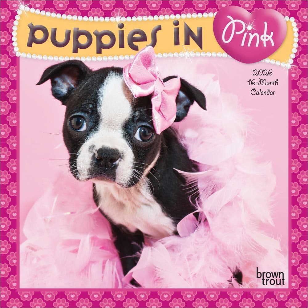 Puppies in Pink 2026 Mini Wall Calendar Main Product Image