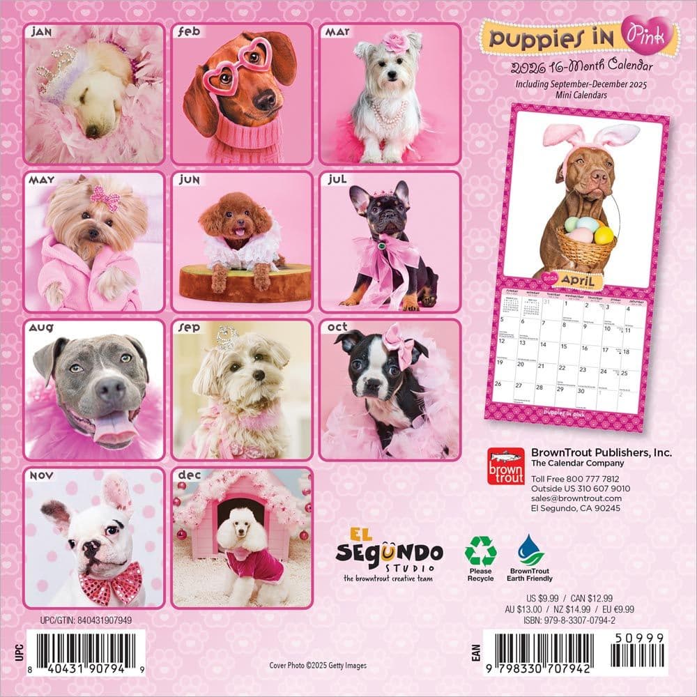 Puppies in Pink 2026 Mini Wall Calendar First Alternate Image