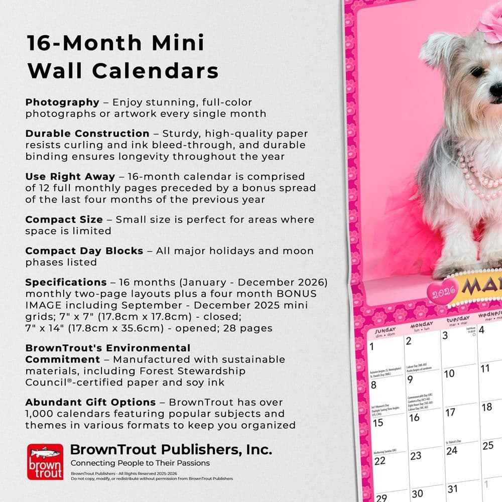 Puppies in Pink 2026 Mini Wall Calendar Fifth Alternate Image