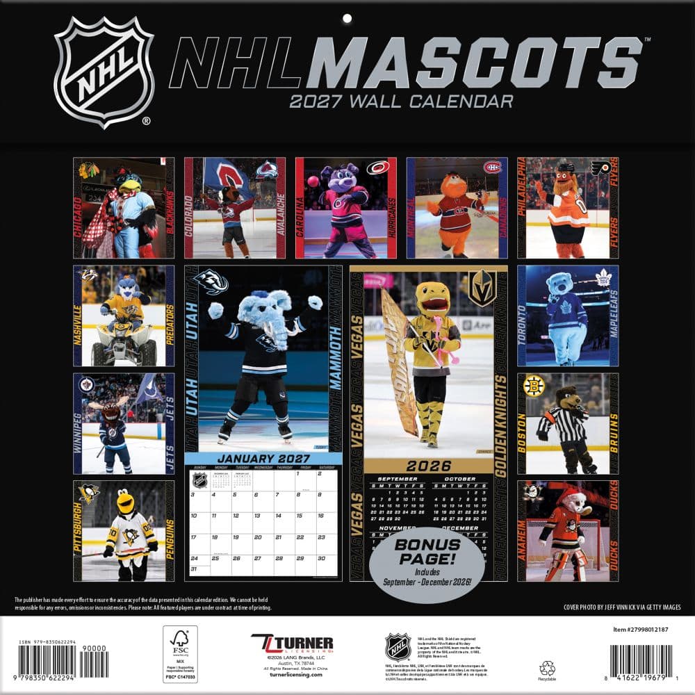 NHL Mascots 2027 Wall Calendar First Alternate Image