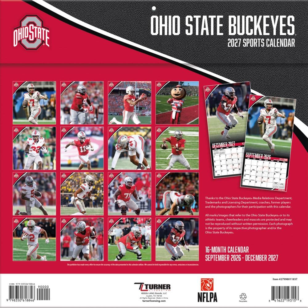 Ohio State Buckeyes 2027 Wall Calendar First Alternate Image