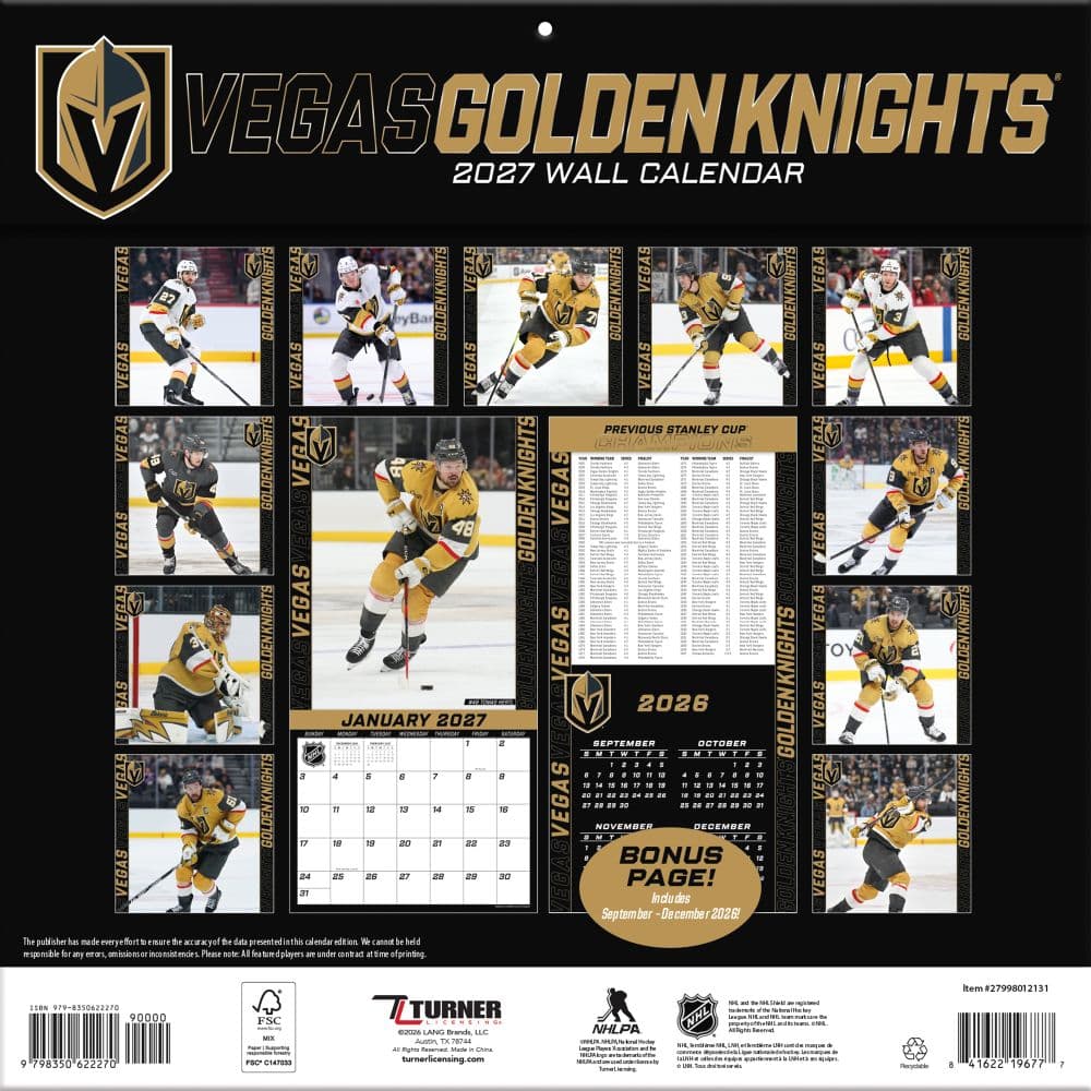 NHL Vegas Golden Knights 2027 Wall Calendar First Alternate Image