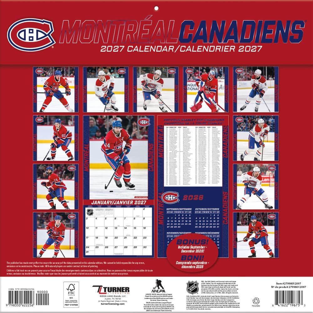 NHL Montreal Canadiens Bilingual 2027 Wall Calendar First Alternate Image