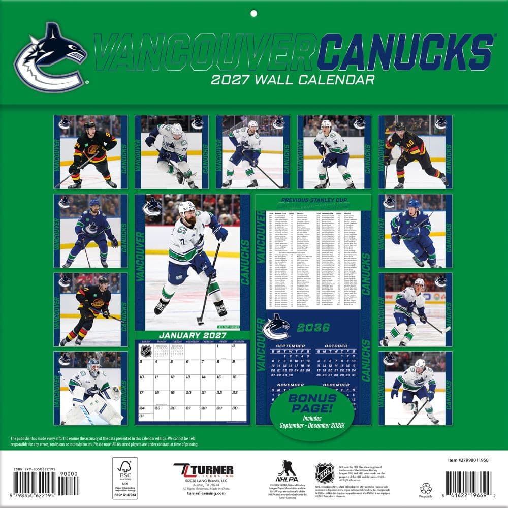 NHL Vancouver Canucks 2027 Wall Calendar First Alternate Image