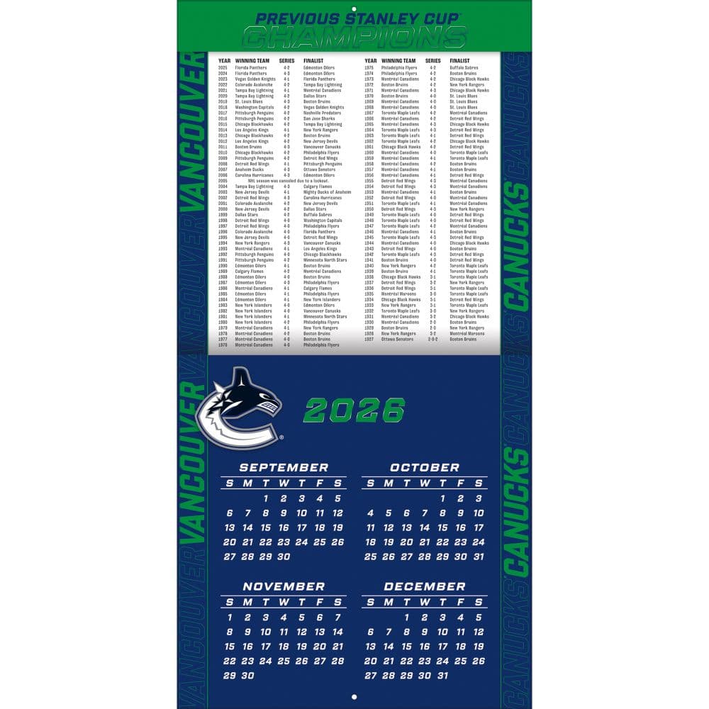 NHL Vancouver Canucks 2027 Wall Calendar Second Alternate Image