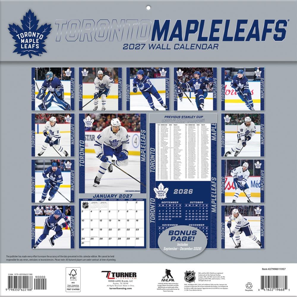 NHL Toronto Maple Leafs 2027 Wall Calendar First Alternate Image