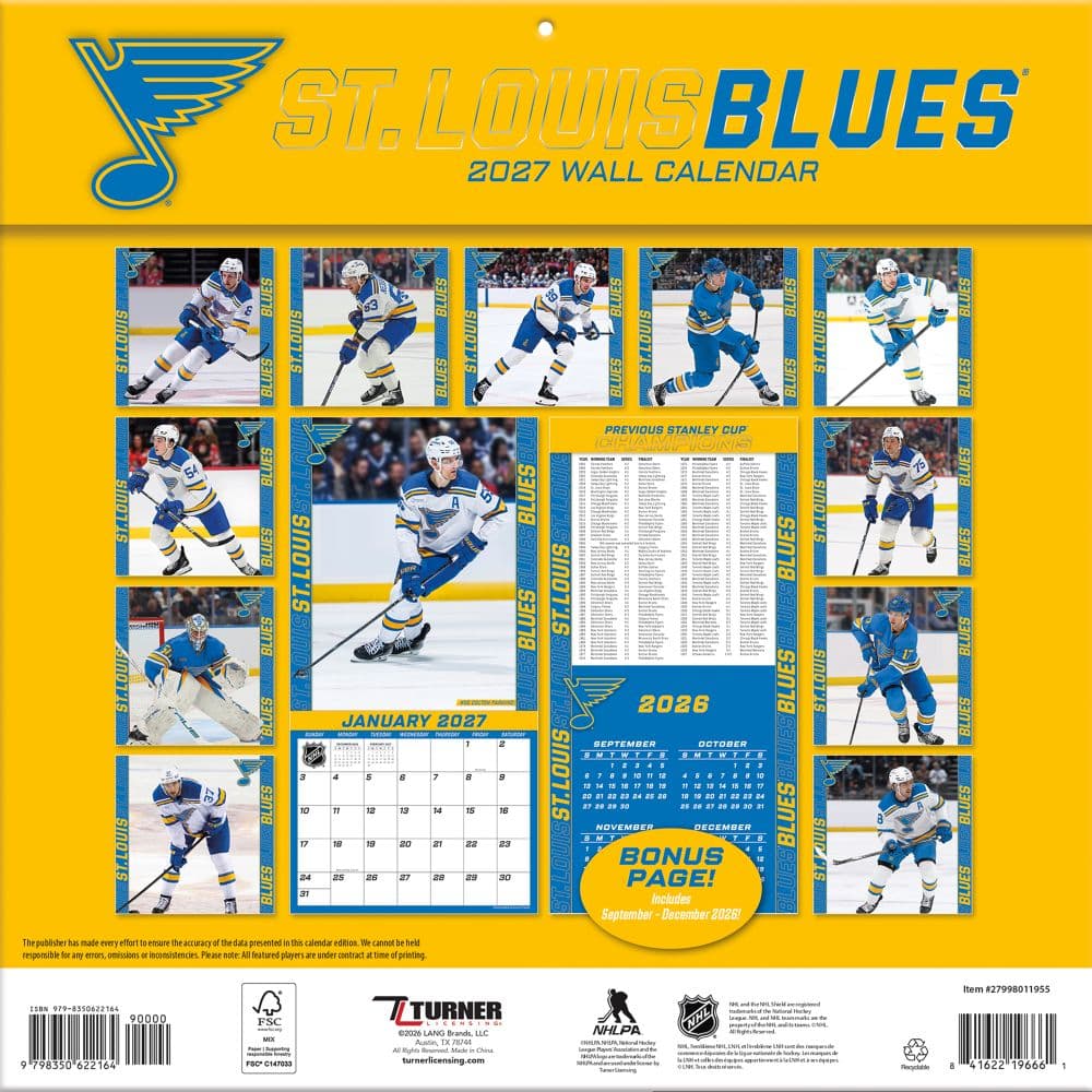 NHL St Louis Blues 2027 Wall Calendar First Alternate Image