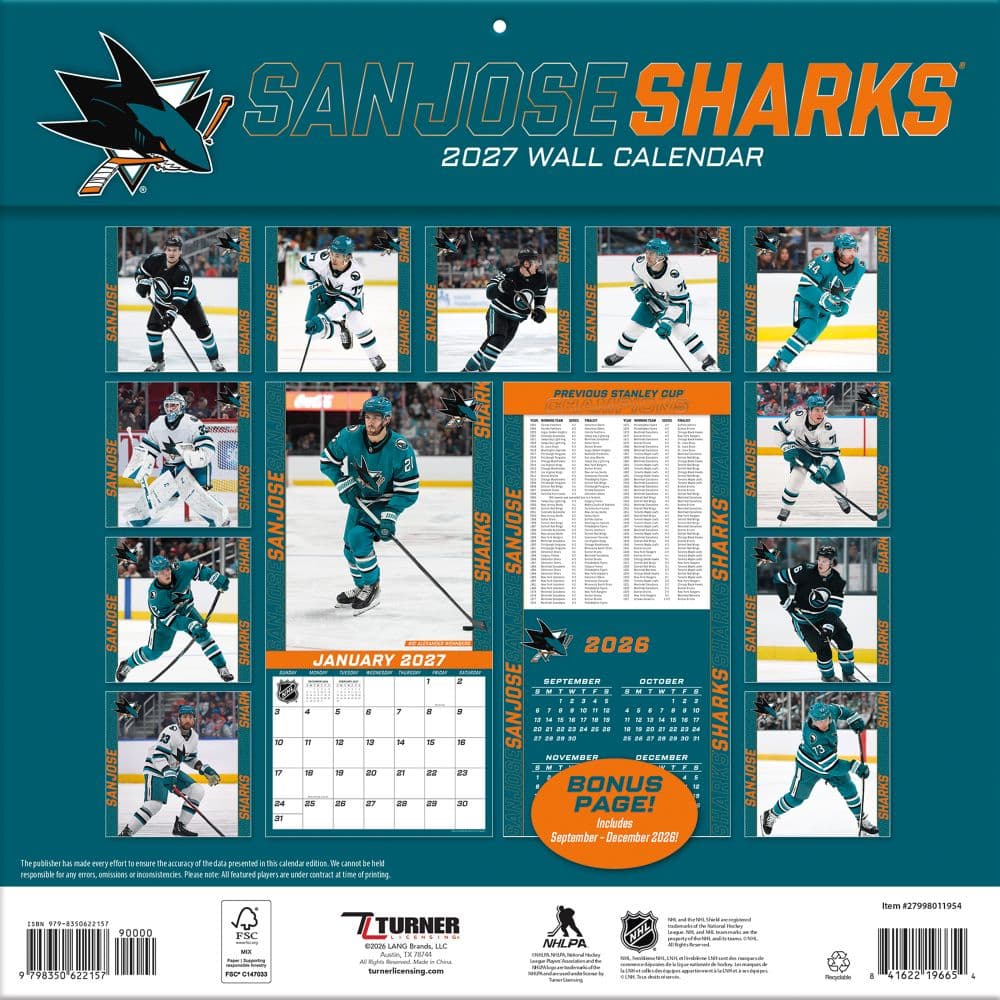 NHL San Jose Sharks 2027 Wall Calendar First Alternate Image