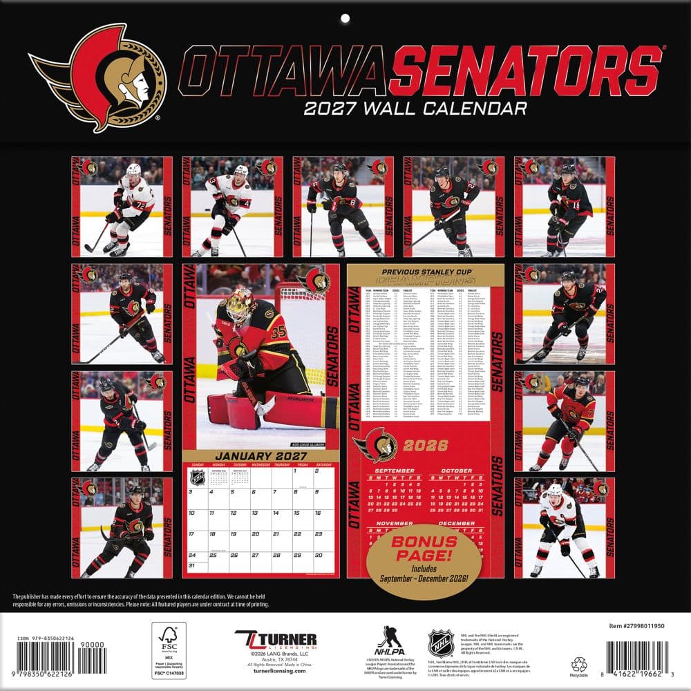NHL Ottawa Senators 2027 Wall Calendar First Alternate Image