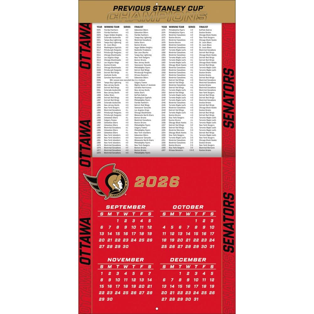 NHL Ottawa Senators 2027 Wall Calendar Second Alternate Image