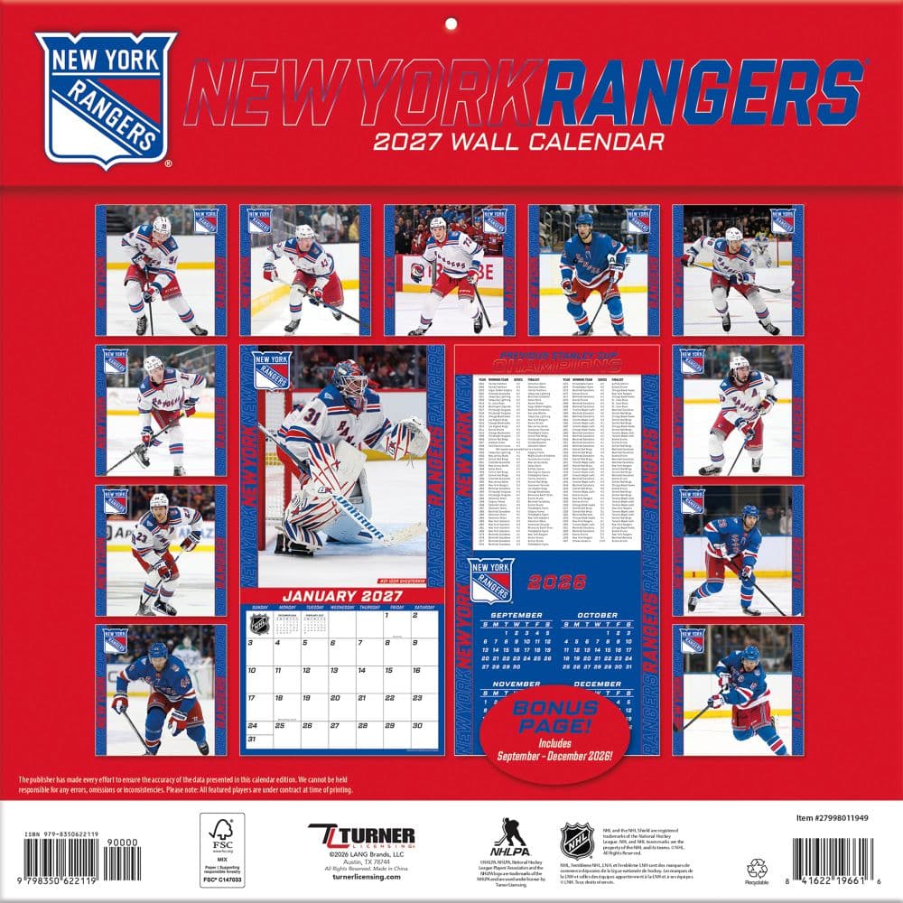 NHL New York Rangers 2027 Wall Calendar First Alternate Image