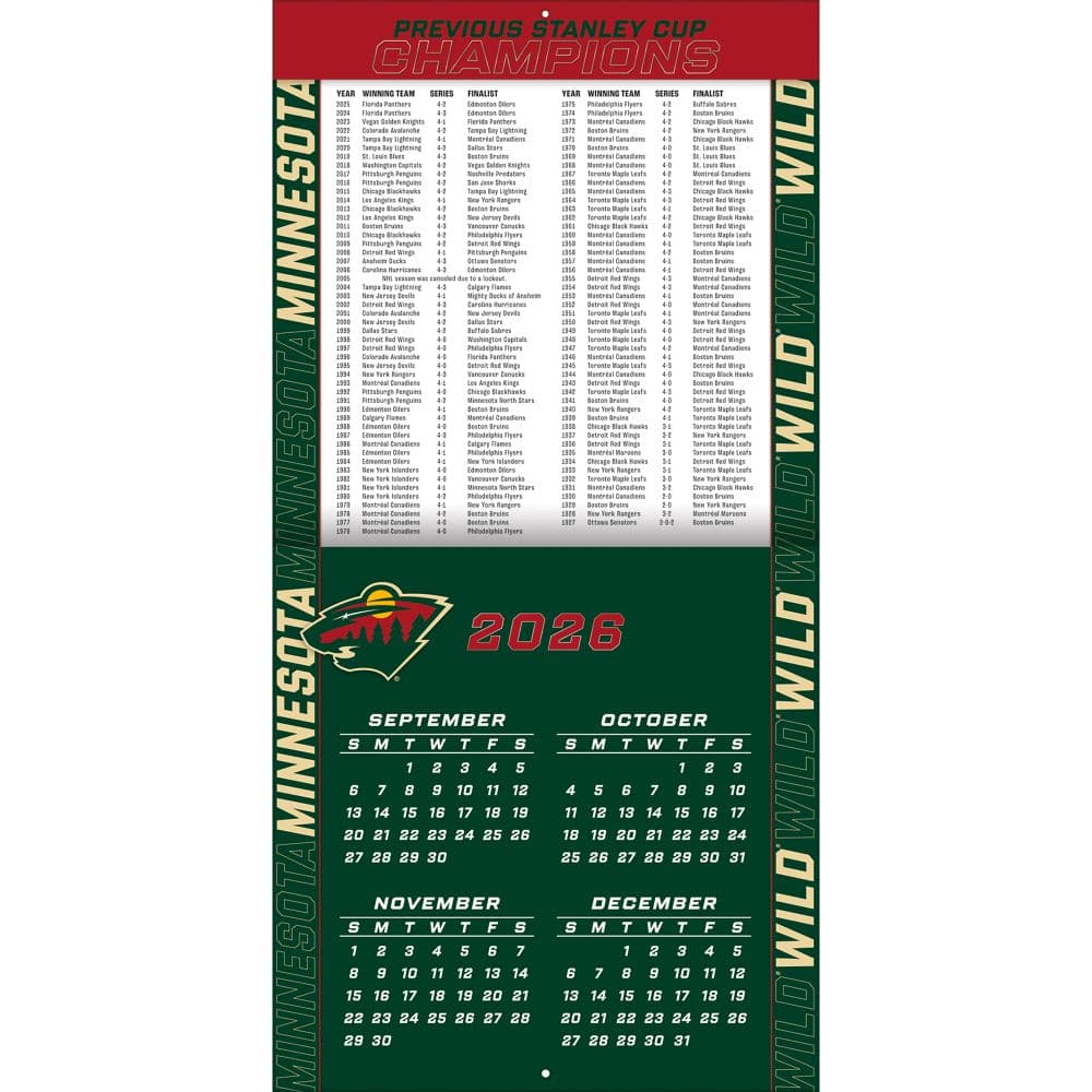 NHL Minnesota Wild 2027 Wall Calendar Second Alternate Image