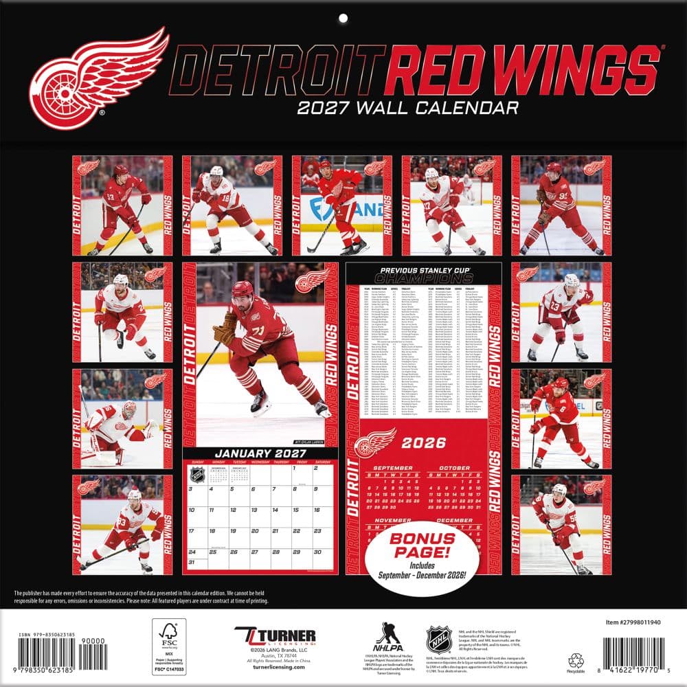 NHL Detroit Red Wings 2027 Wall Calendar First Alternate Image