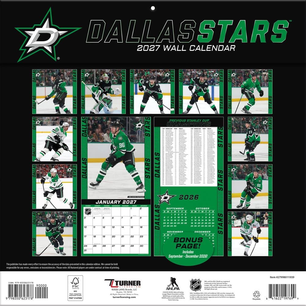 NHL Dallas Stars 2027 Wall Calendar First Alternate Image