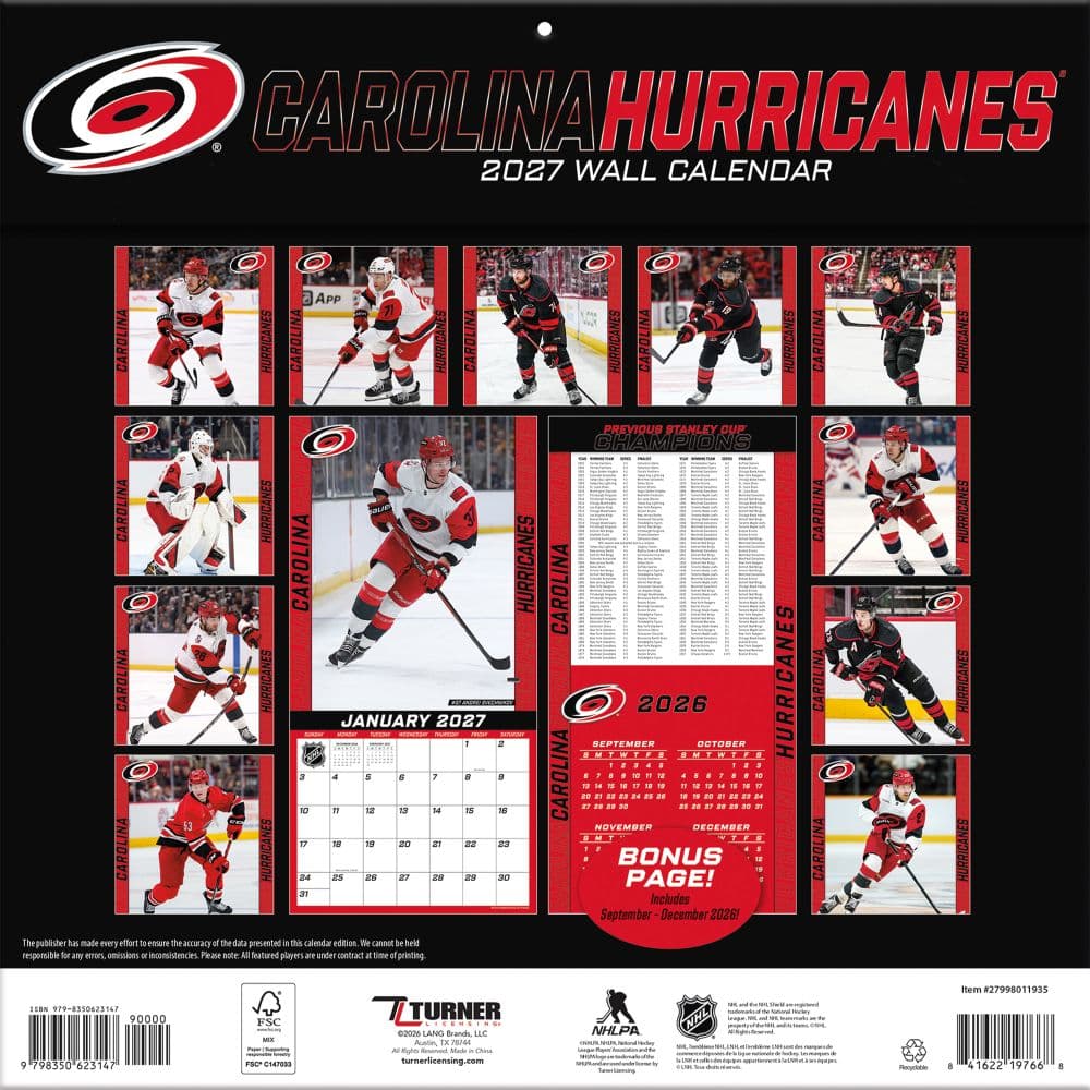 NHL Carolina Hurricanes 2027 Wall Calendar First Alternate Image